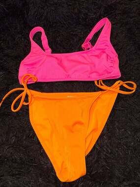 Wild Fable Ribbed Bikini Set Pink Top Size S Orange Bottom Size XS